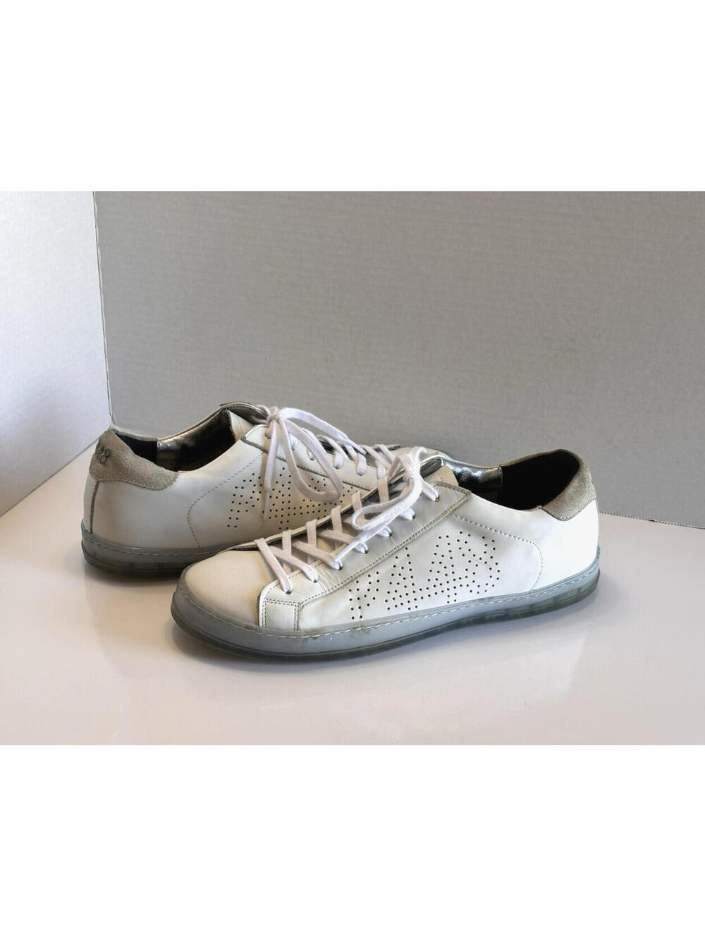 P448 John Shoes Women Sz 42/11.5 White Leather Lace Up Sneakers Clear Sole Italy
